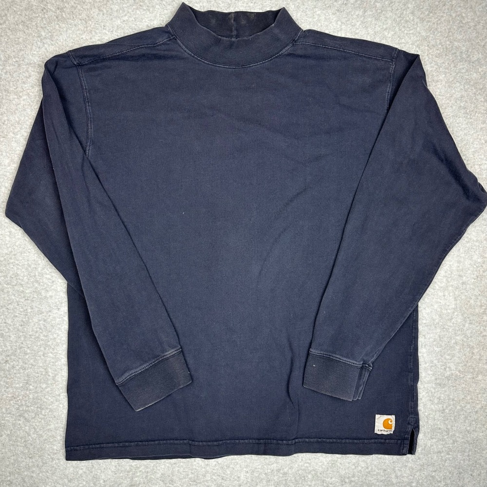 Vtg Carhartt Mens XL Navy Blue Mock Neck Long‎ Sleeve K203NVY Cotton
